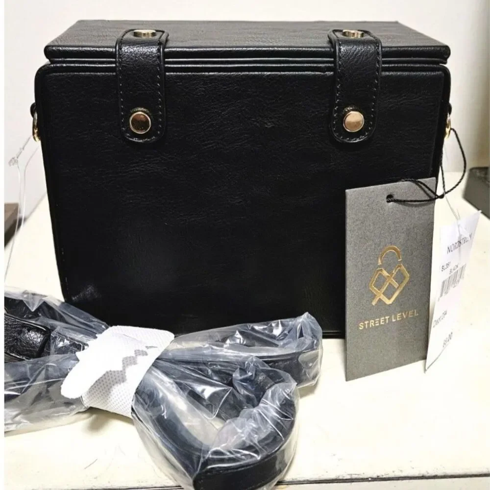 NWT Street Level Black Feather Trim Box Handbag